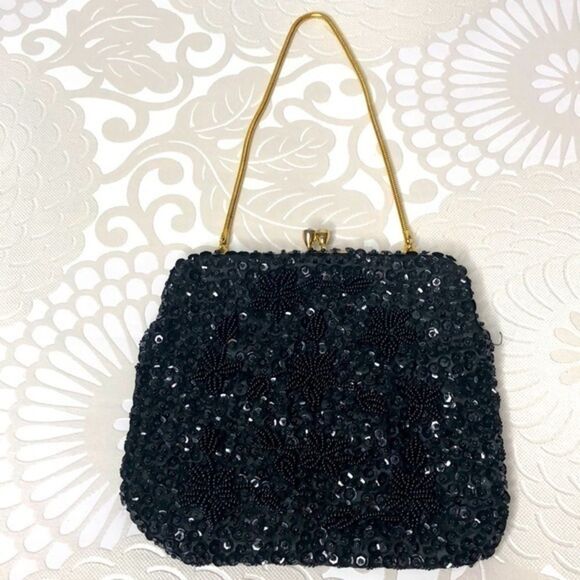 Sequined Evening Bag, Black with Gold - Picture 3 of 11